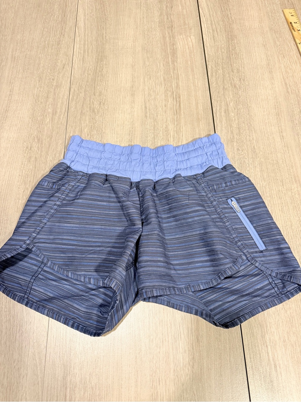 lululemon athletica Blue Striped Running Shorts with Light Blue Waistband